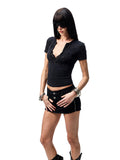 Floral Letter V-Neck Hidden Zip Hot-Fix T-Shirt