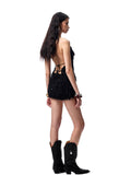 V-Neck Beaded Draped Collar Halter Cami Top