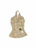 Plaid Halter Neck Backless Tank Top & Midi Skirt Set