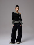 Asymmetric Collar Fake Two-Piece Fitted Blouse
