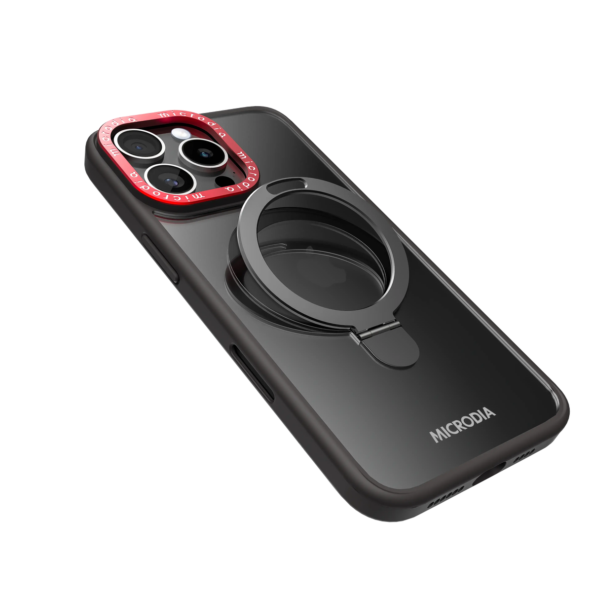 Матовый защитный чехол для iPhone MICRODIA CRYSTAL RING с подставкой — графитовая элегантность