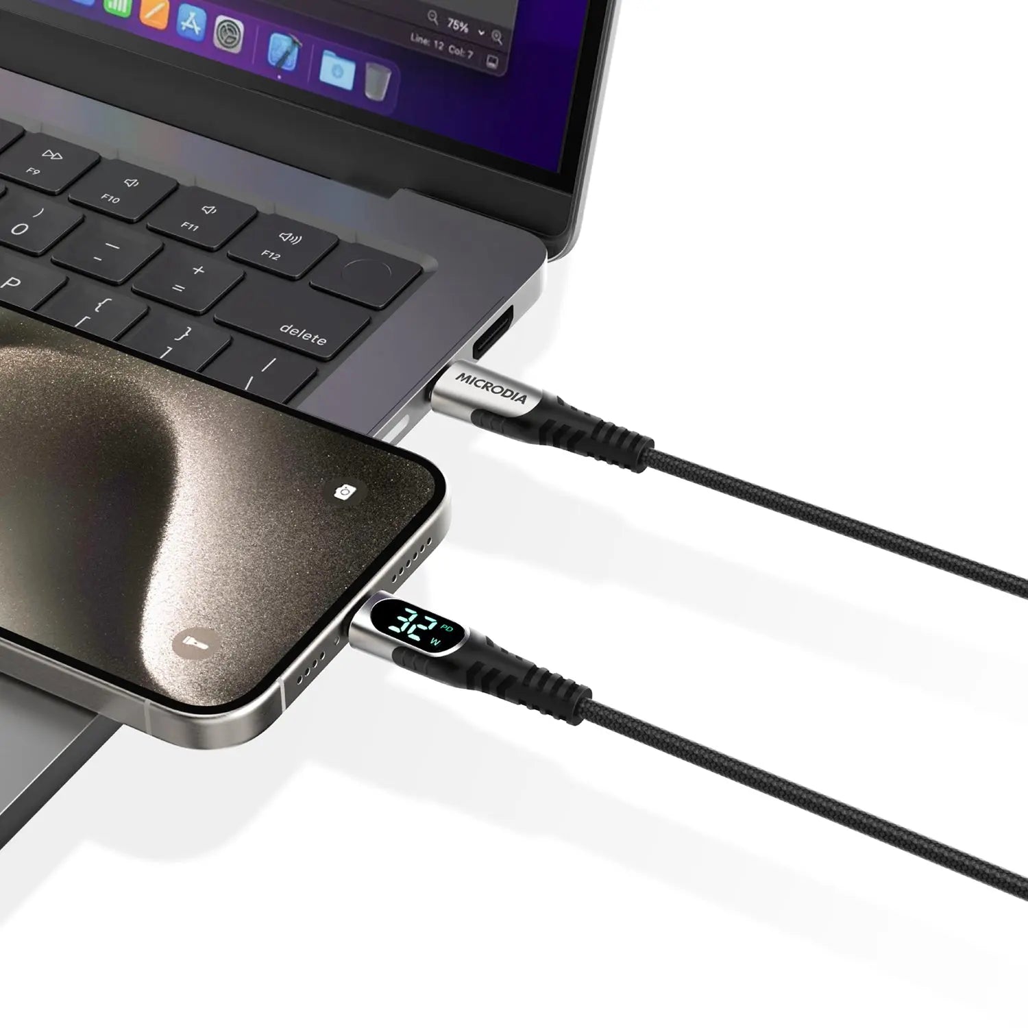 Кабель MICRODIA ExeCable™ с цифровым дисплеем PD60W / 100W USB-C — USB-C для зарядки и синхронизации с дисплеем мощности зарядки