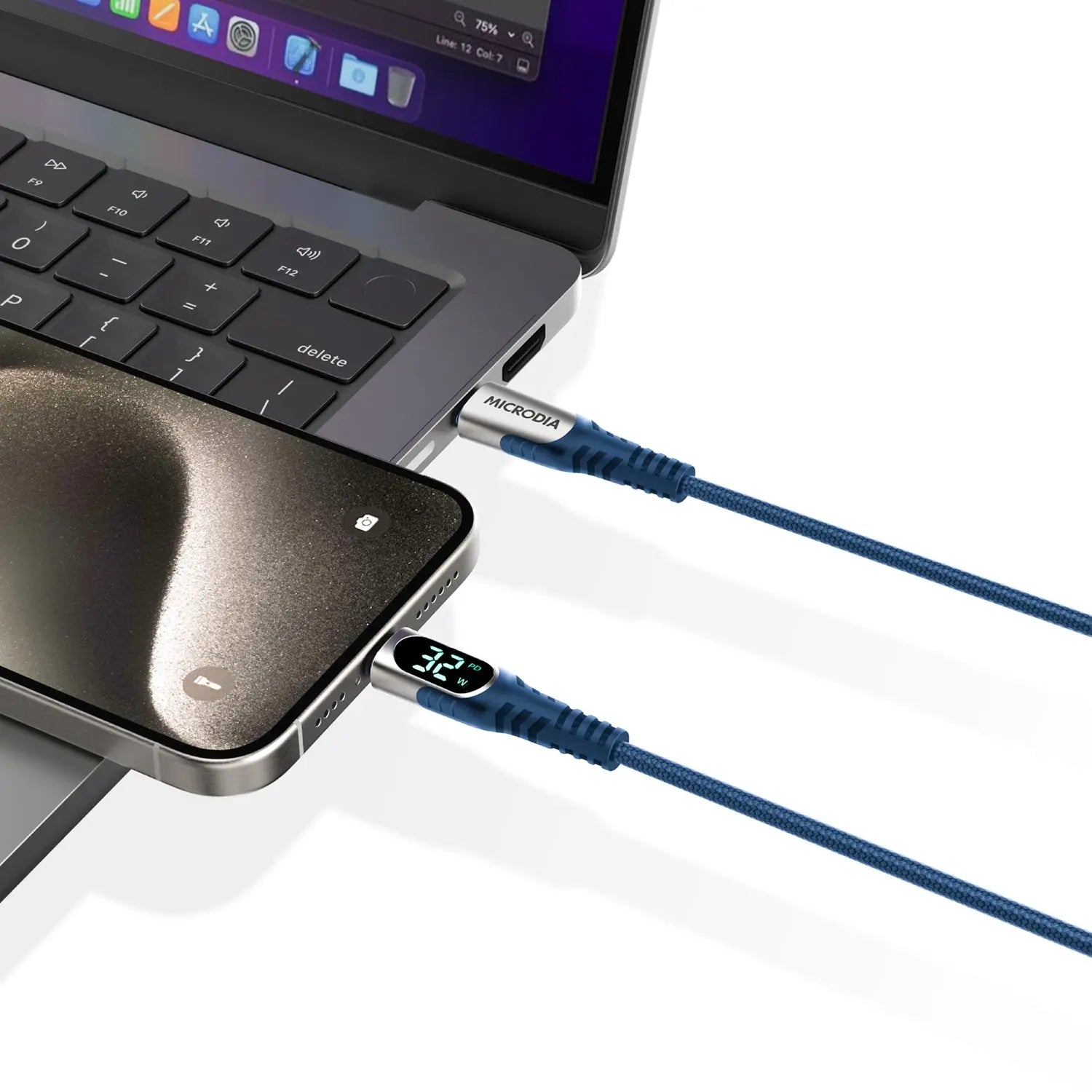 Кабель MICRODIA ExeCable™ с цифровым дисплеем PD60W / 100W USB-C — USB-C для зарядки и синхронизации с дисплеем мощности зарядки