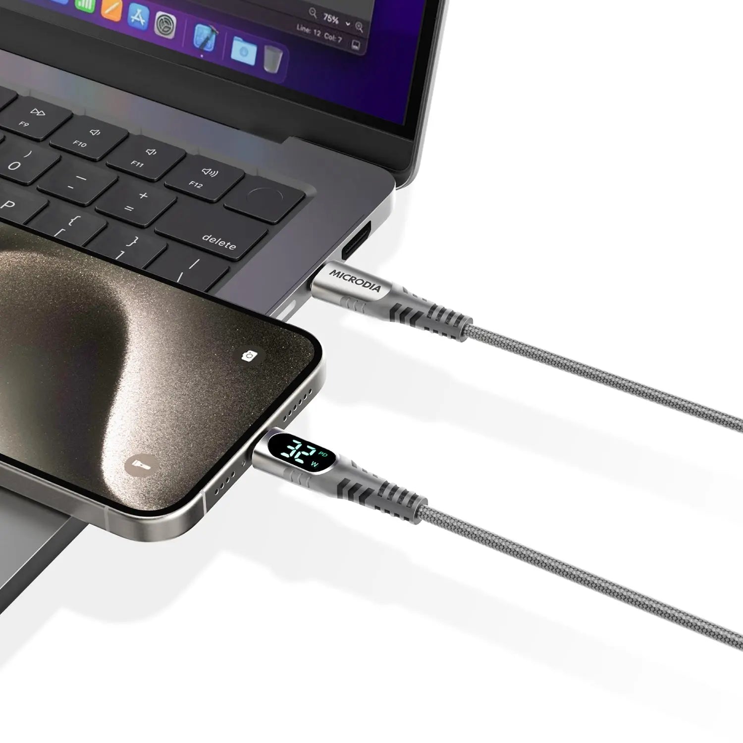 Кабель MICRODIA ExeCable™ с цифровым дисплеем PD60W / 100W USB-C — USB-C для зарядки и синхронизации с дисплеем мощности зарядки