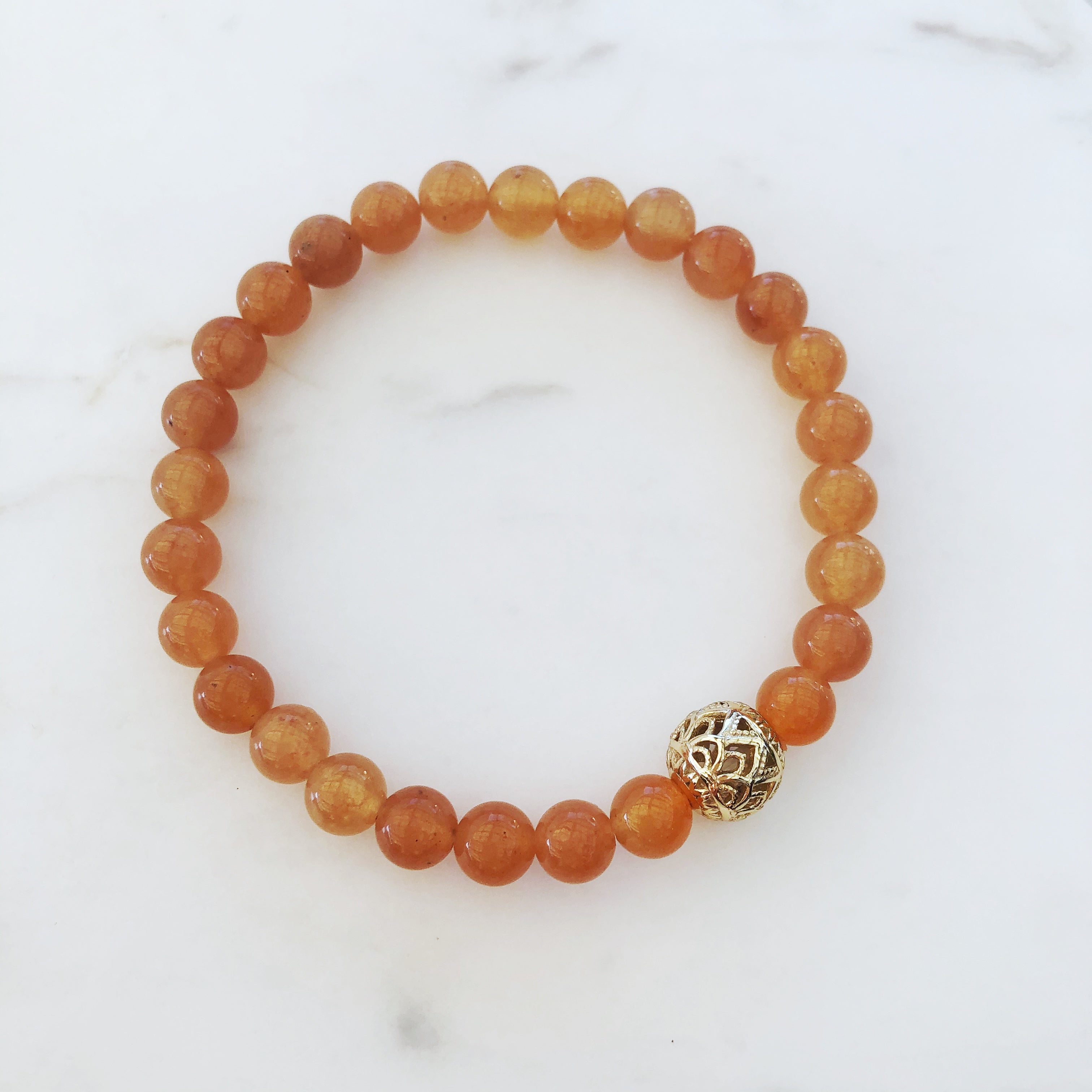 Beaded Lotus Orange Aventurine Bracelet 6mm