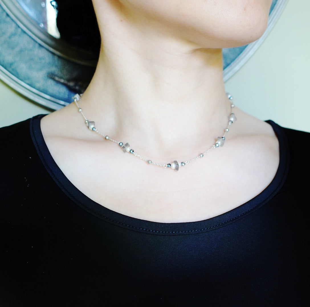 The Nine Gray Gemstone Choker Necklace and Earrings Set