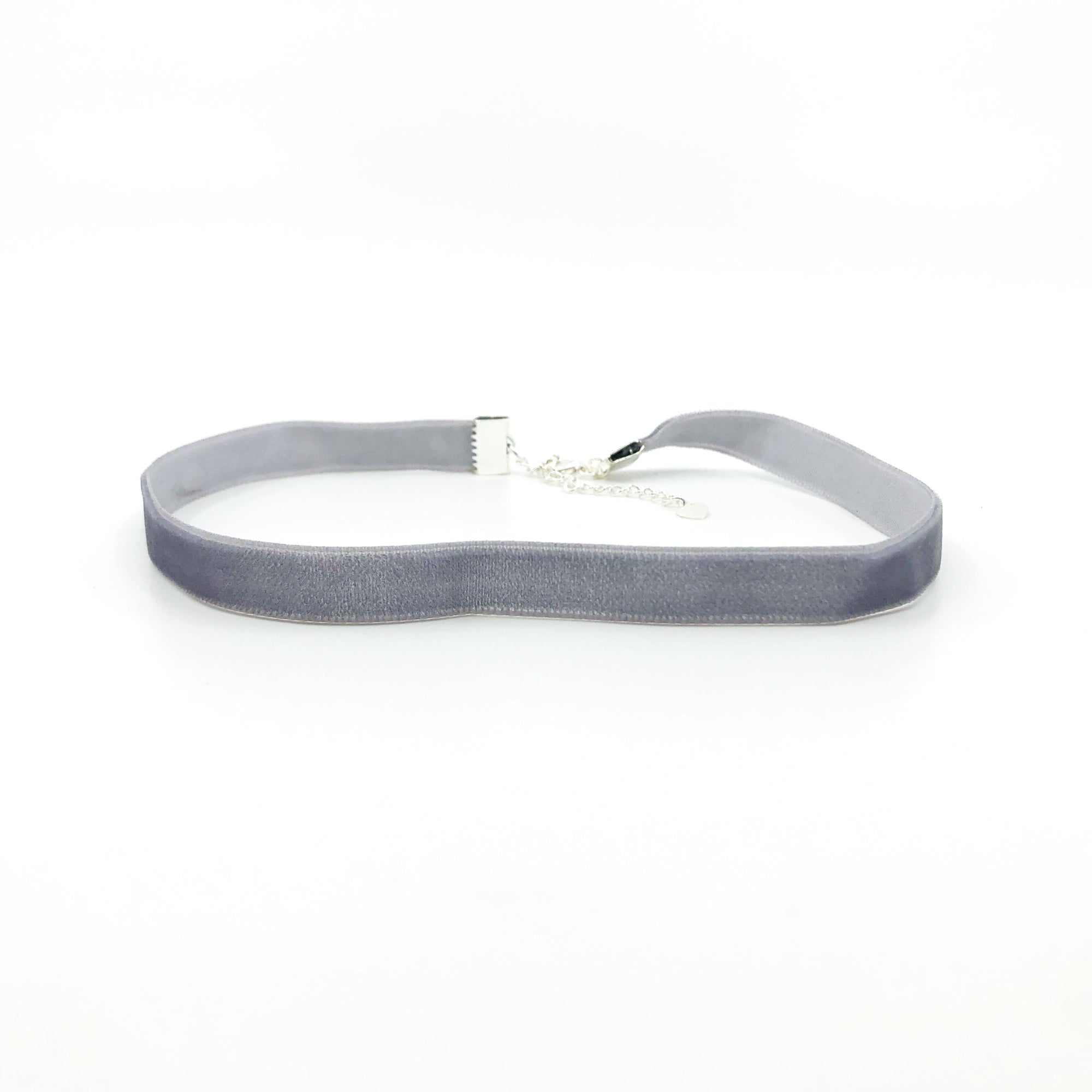 Silver Velvet Choker Necklace with Silver Adjustable Chain