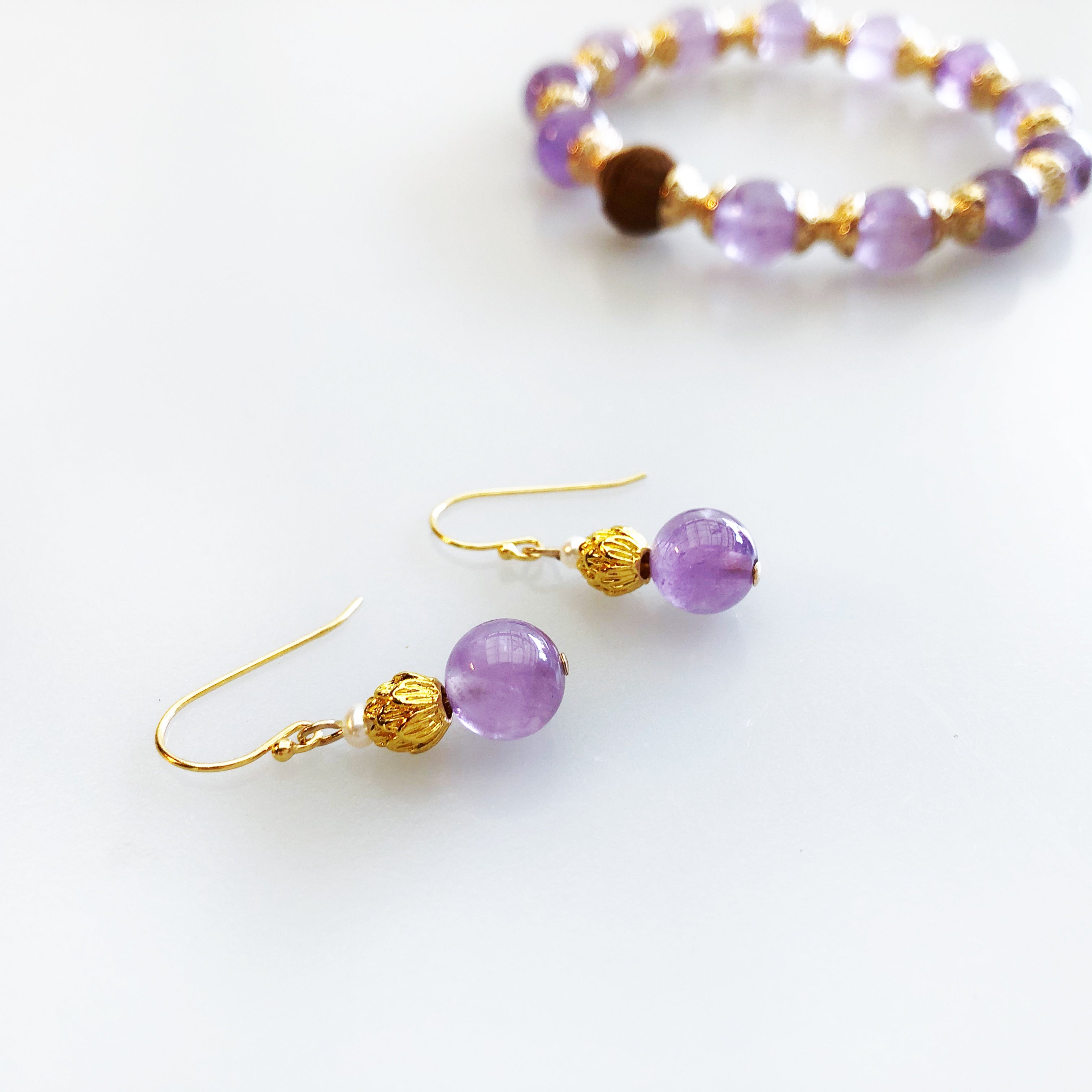 Gold Lotus Amethyst Earrings