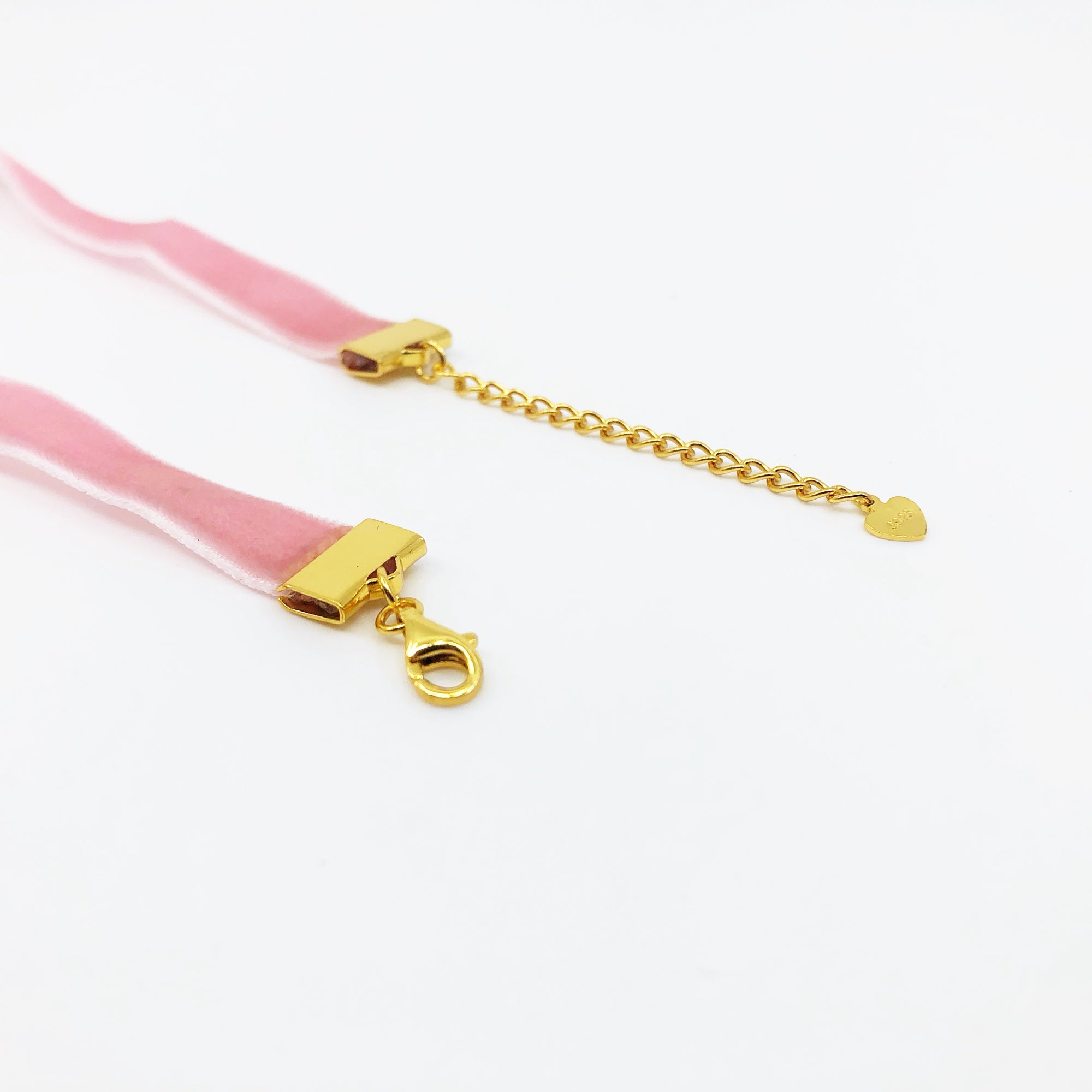 Pink Velvet Choker Necklace with Gold Adjustable Chain