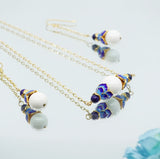 Enamel Lotus Tridacna Necklace and Earrings Set