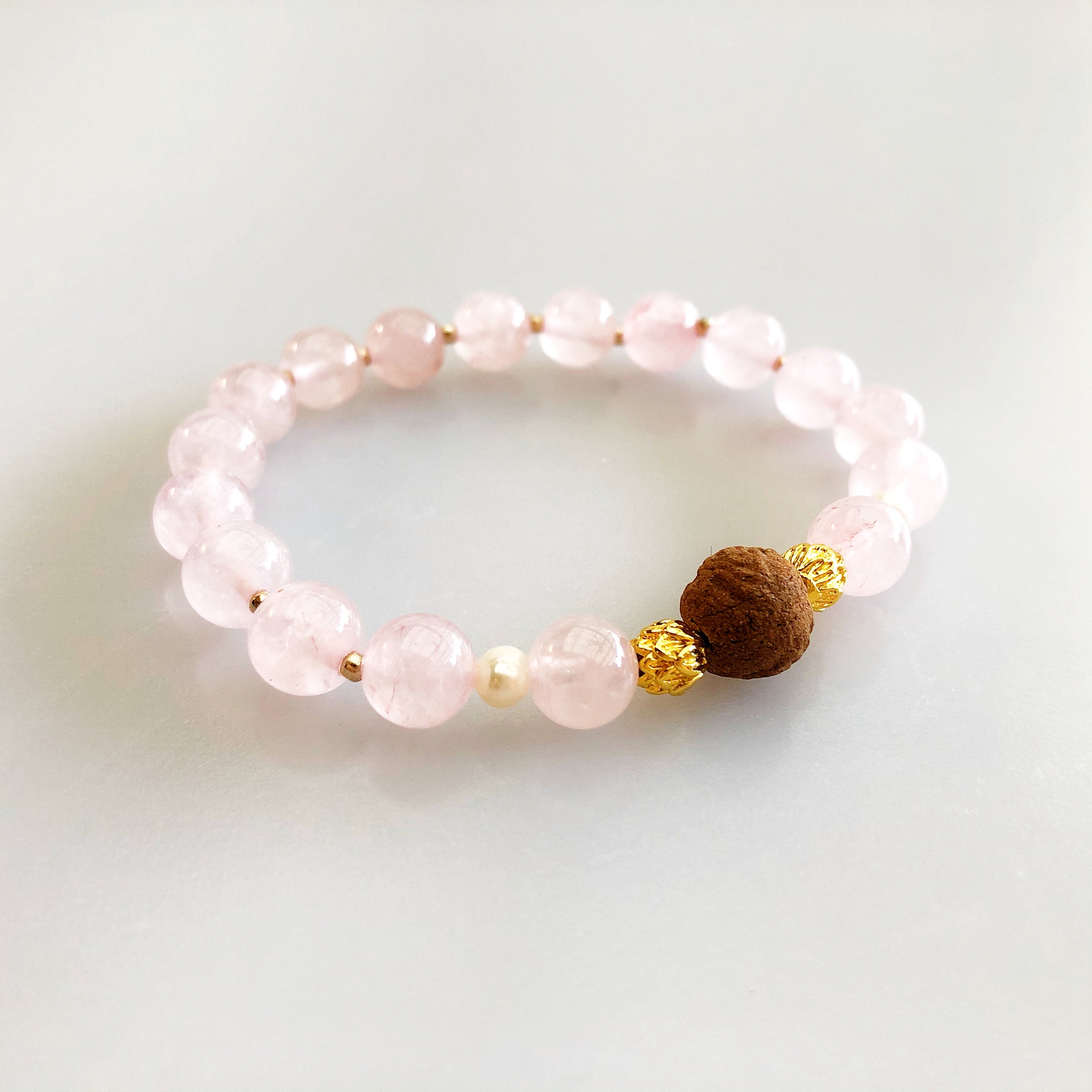 Vintage Style 8mm Rose Quartz Herbal Bracelet