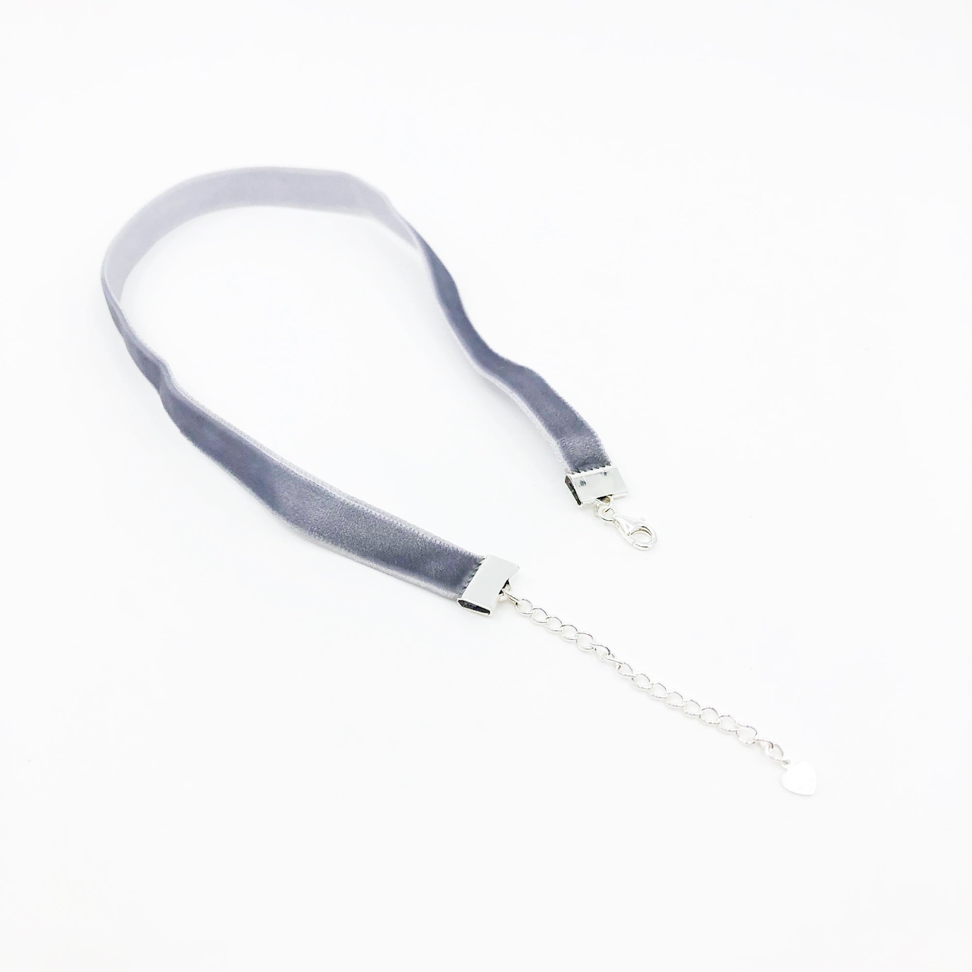 Silver Velvet Choker Necklace with Silver Adjustable Chain