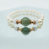 Beaded Jadeite and Pearl Bracelet 16cm