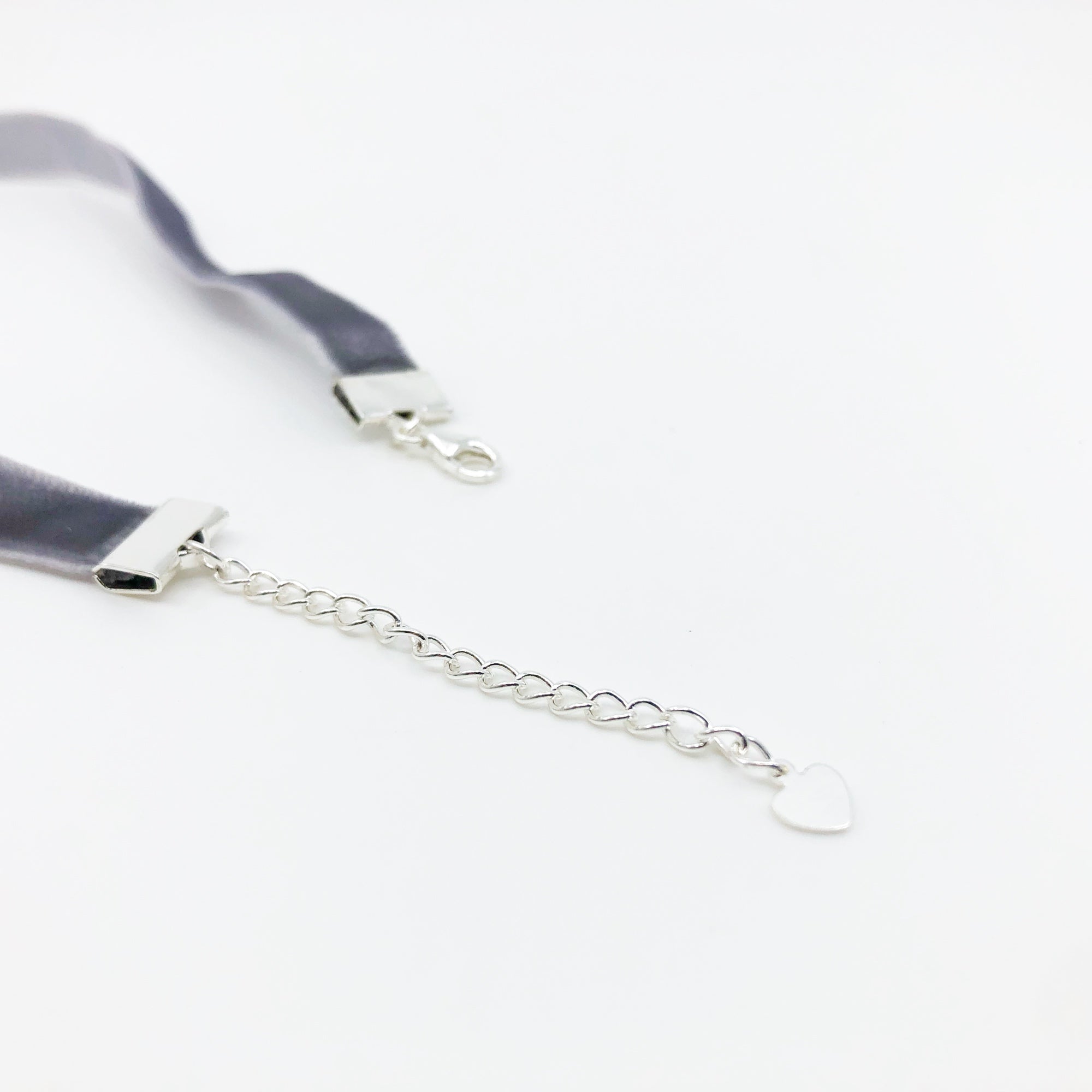 Silver Velvet Choker Necklace with Silver Adjustable Chain