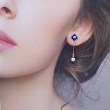 Комплект из колье и серег с девятью лазуритами и жемчугом