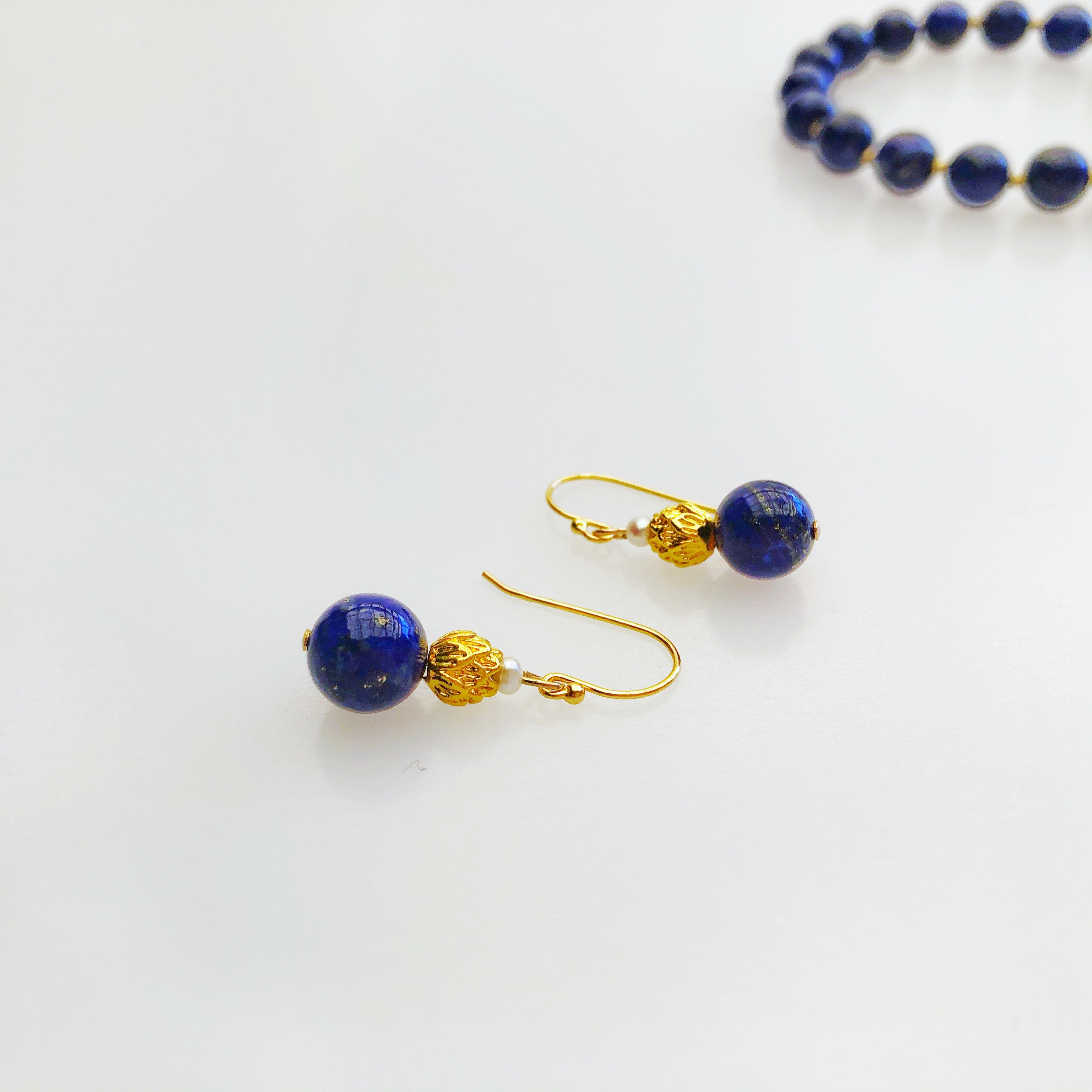 Gold Lotus Lapis Earrings