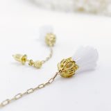 White Jade Flower Stud Earrings Gold