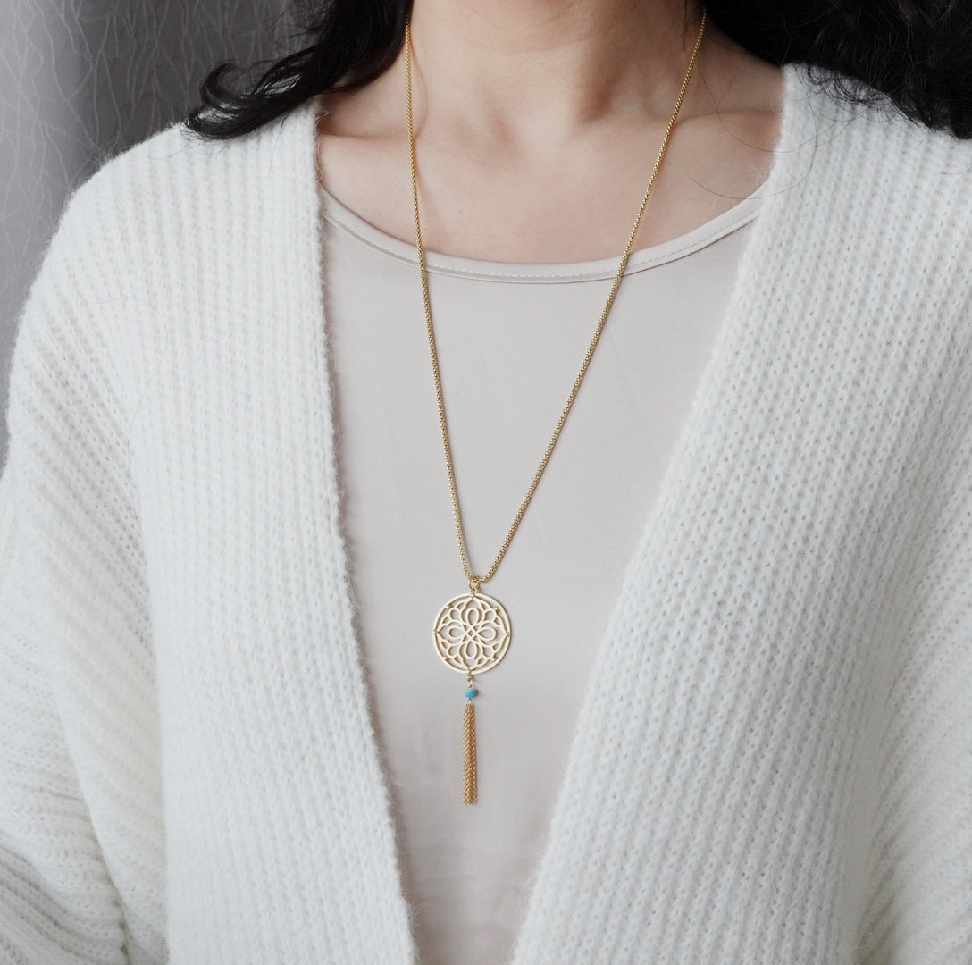 Auspicious Origin Large Tassel Pendant Necklace Gold