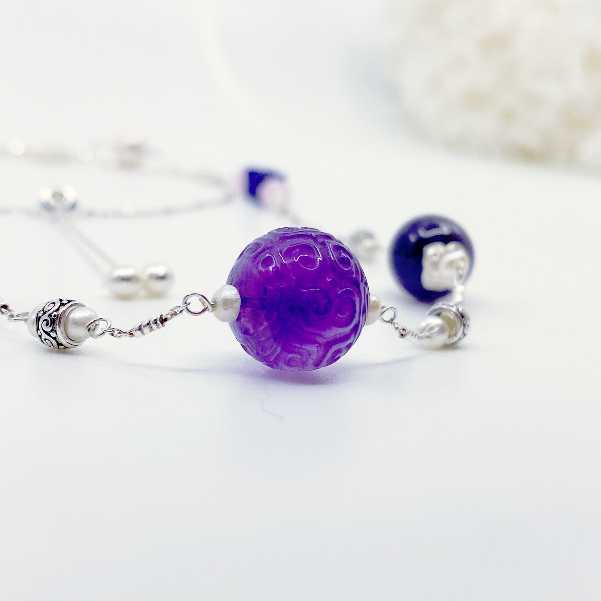 The Nine Purple Gemstone and Flower Necklace