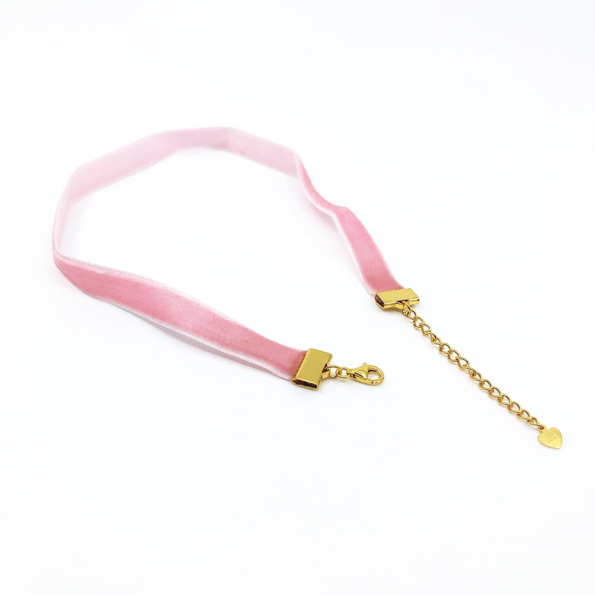 Pink Velvet Choker Necklace with Gold Adjustable Chain