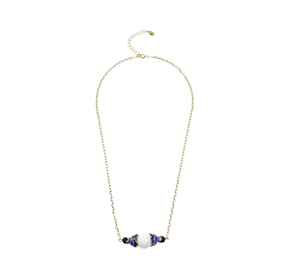 Gold Enamel Lotus Tridacna Necklace