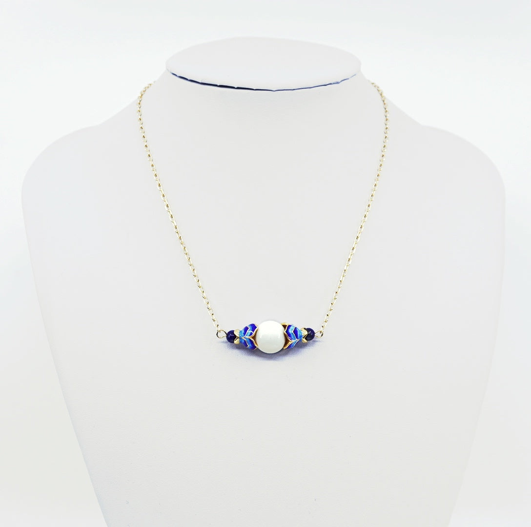 Enamel Lotus Tridacna Necklace and Earrings Set