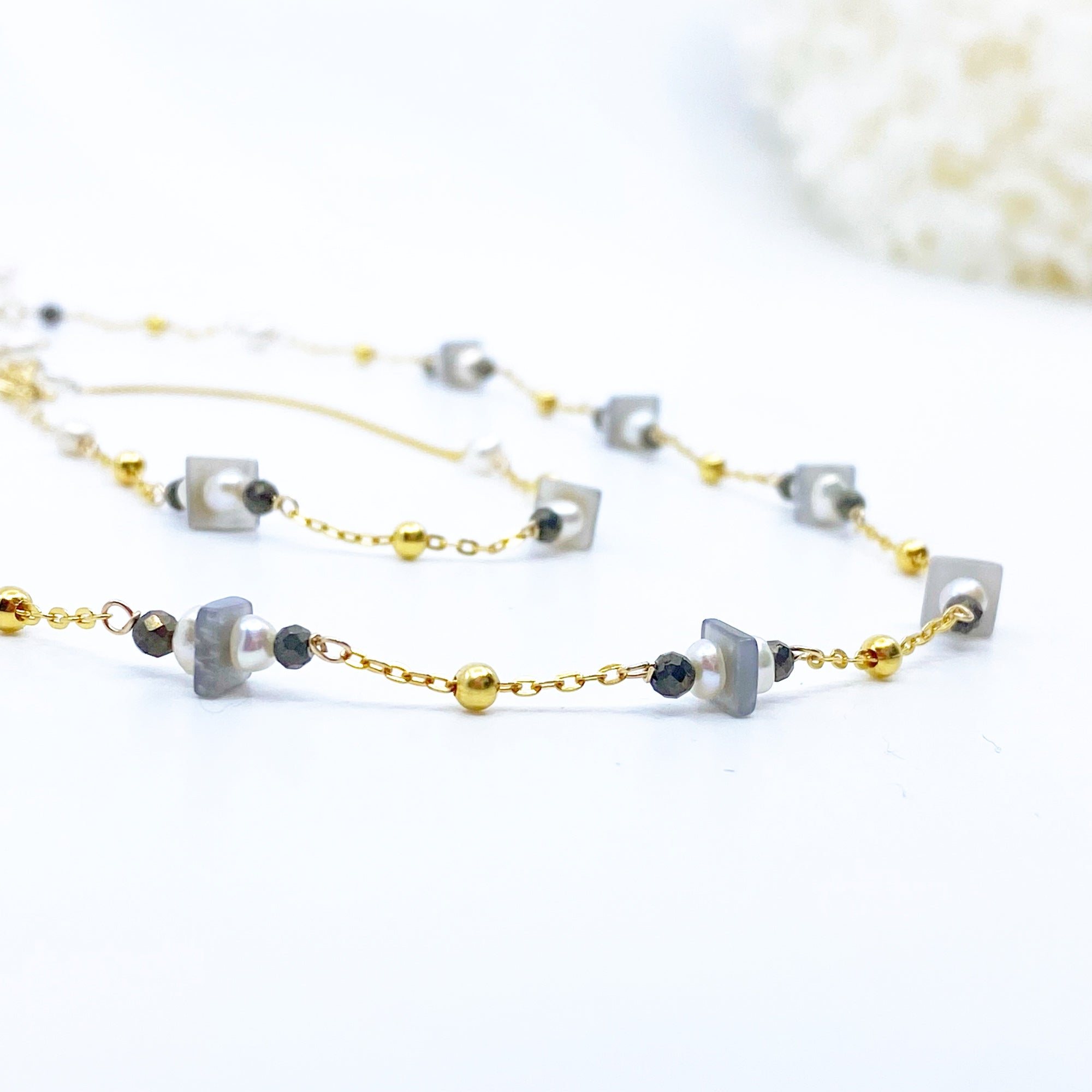 The Nine Gray Gemstone Choker Necklace and Bracelet Set