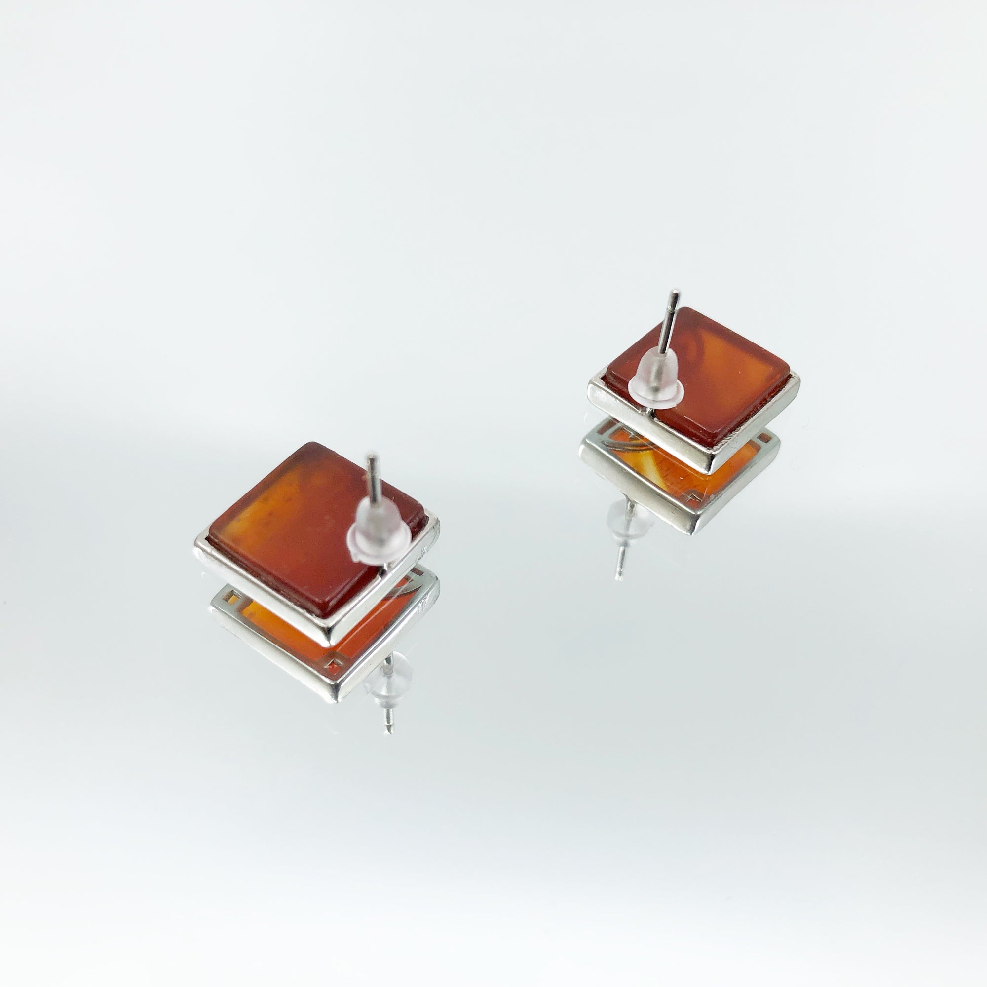 Silver Square Carnelian Studs