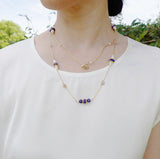 Комплект из колье и серег с девятью лазуритами и жемчугом