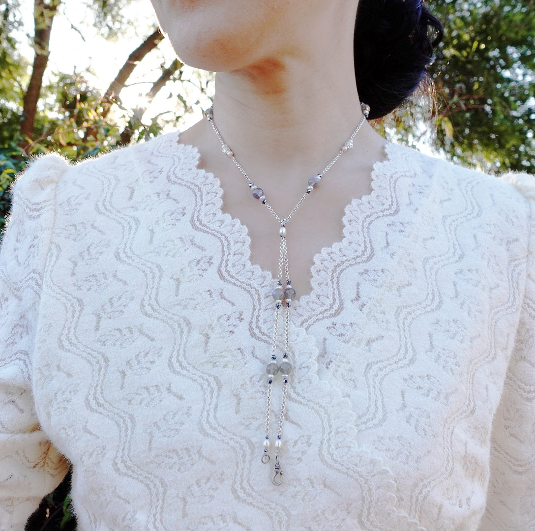 The Nine Gray Moonstone Necklace in Sterling Silver