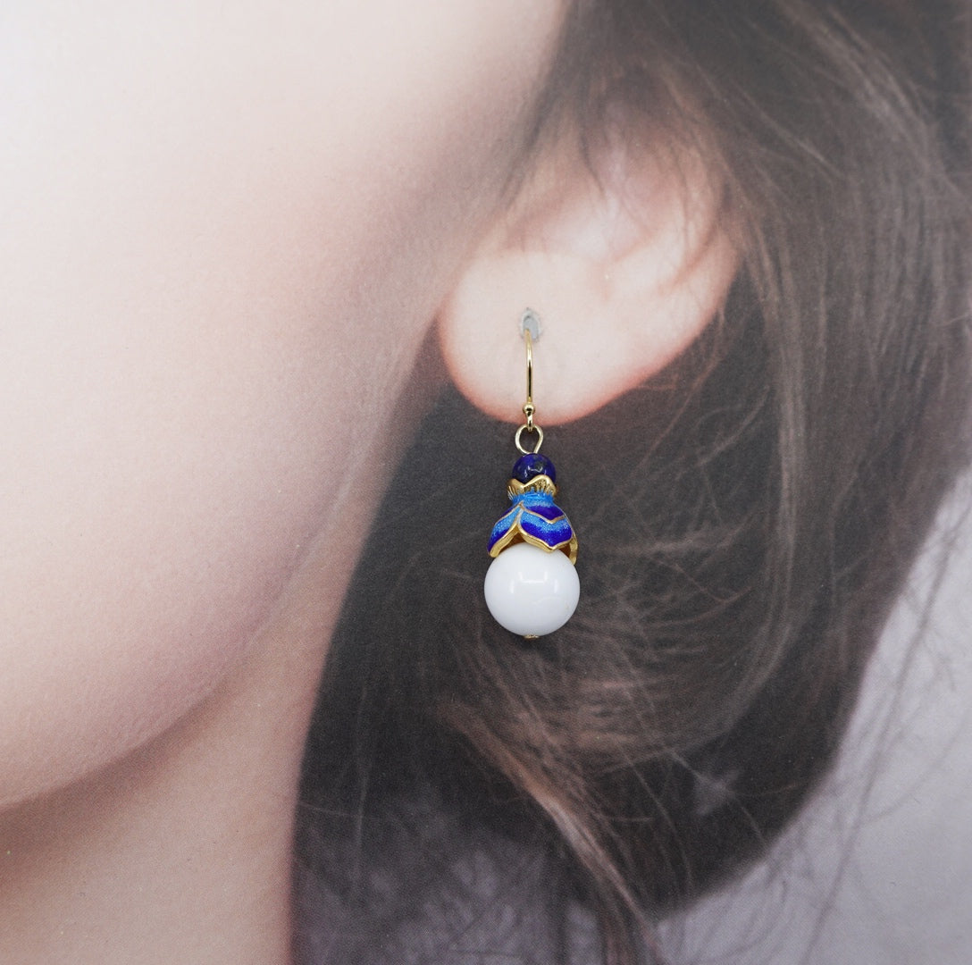 Enamel Lotus Tridacna Necklace and Earrings Set