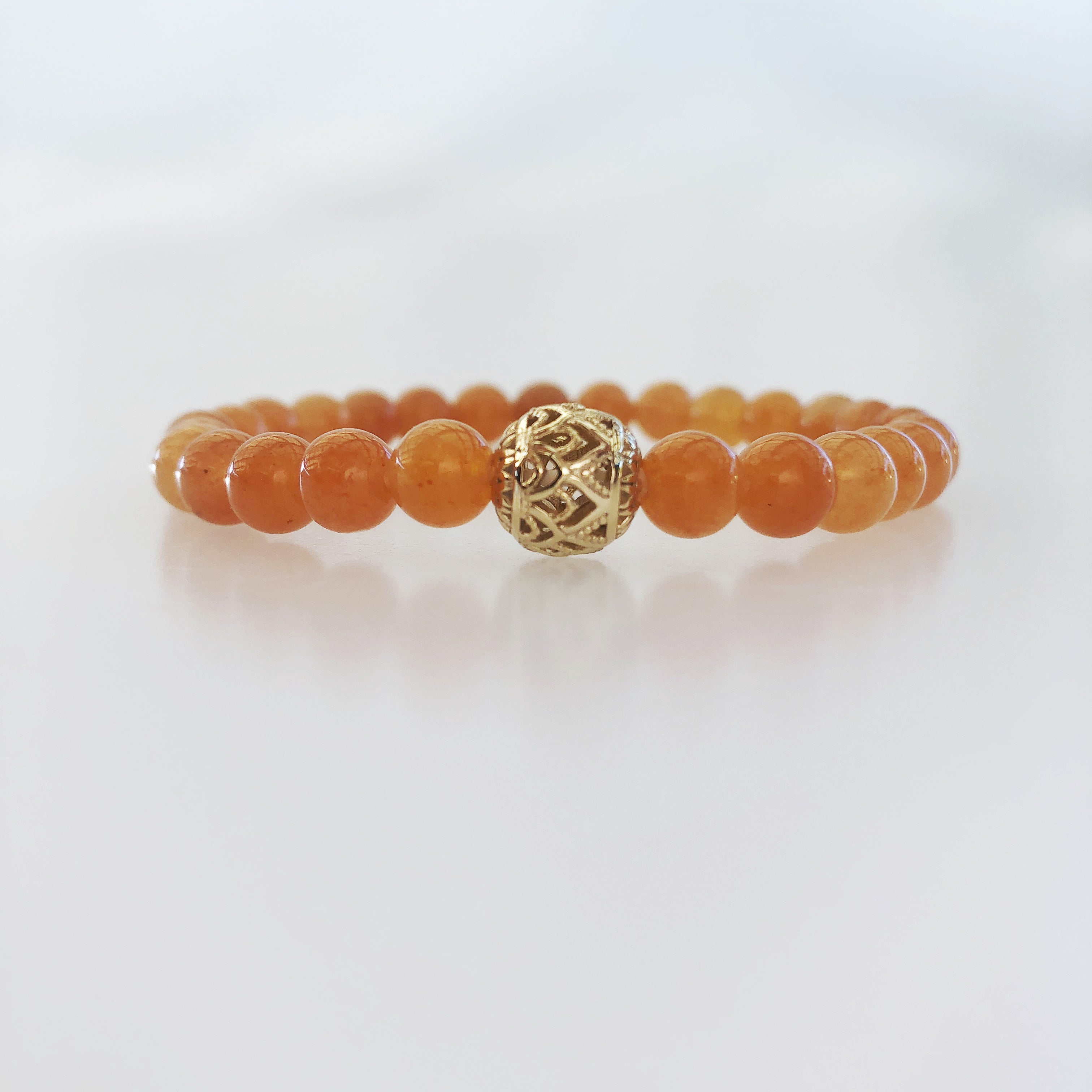 Beaded Lotus Orange Aventurine Bracelet 6mm