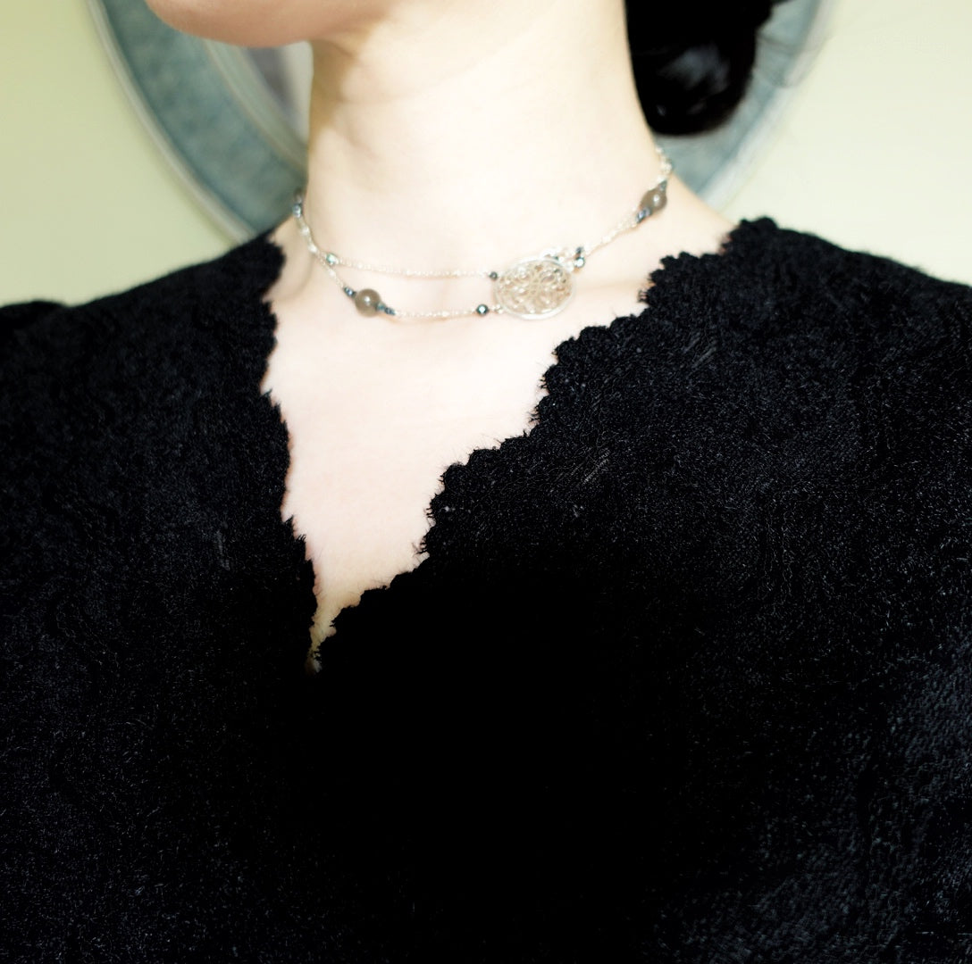 The Nine Gray Gemstone Necklace in Sterling Silver