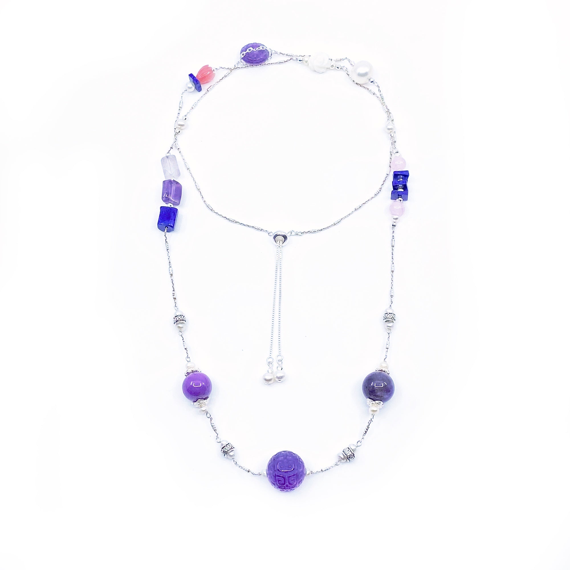 The Nine Purple Gemstone and Flower Necklace