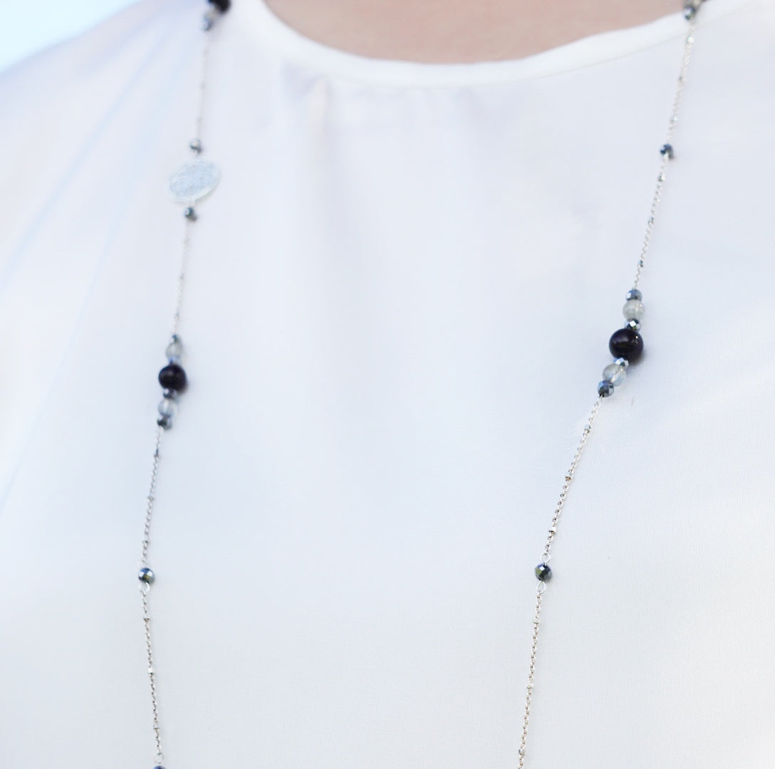 The Nine Gray Gemstone Necklace in Sterling Silver