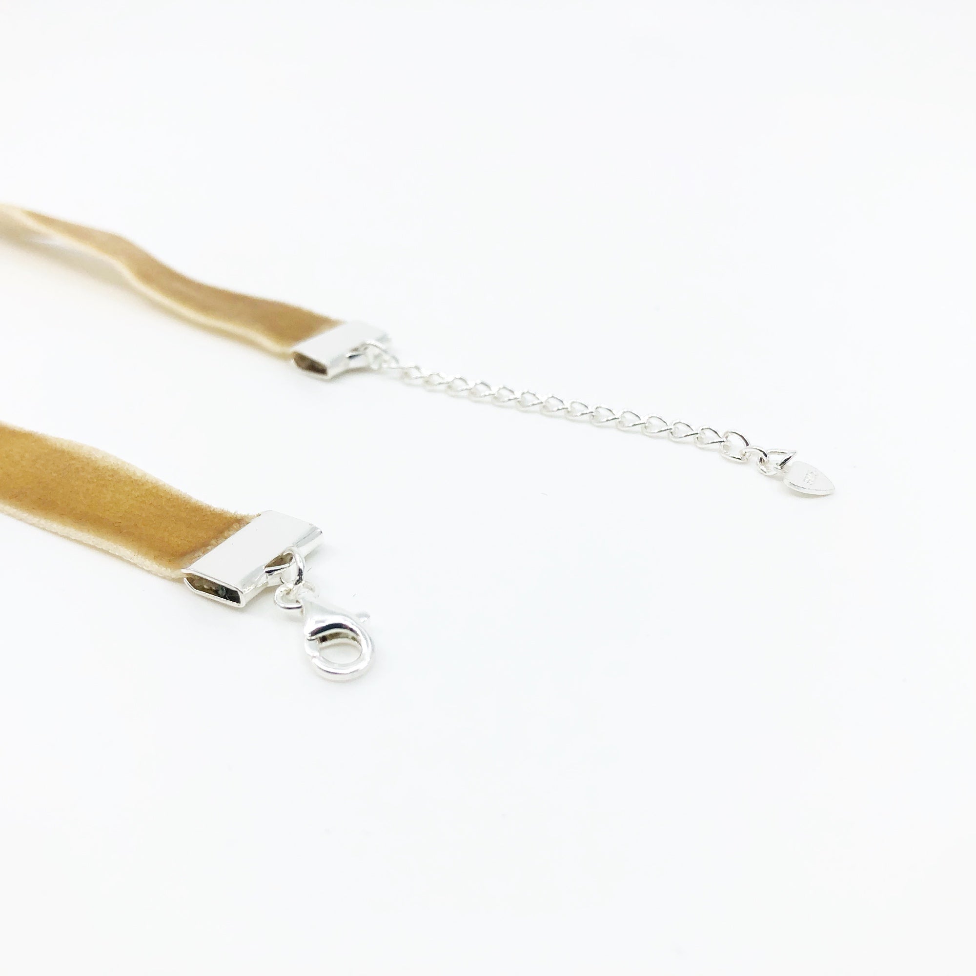 Gold Velvet Choker Necklace with Silver Adjustable Chain