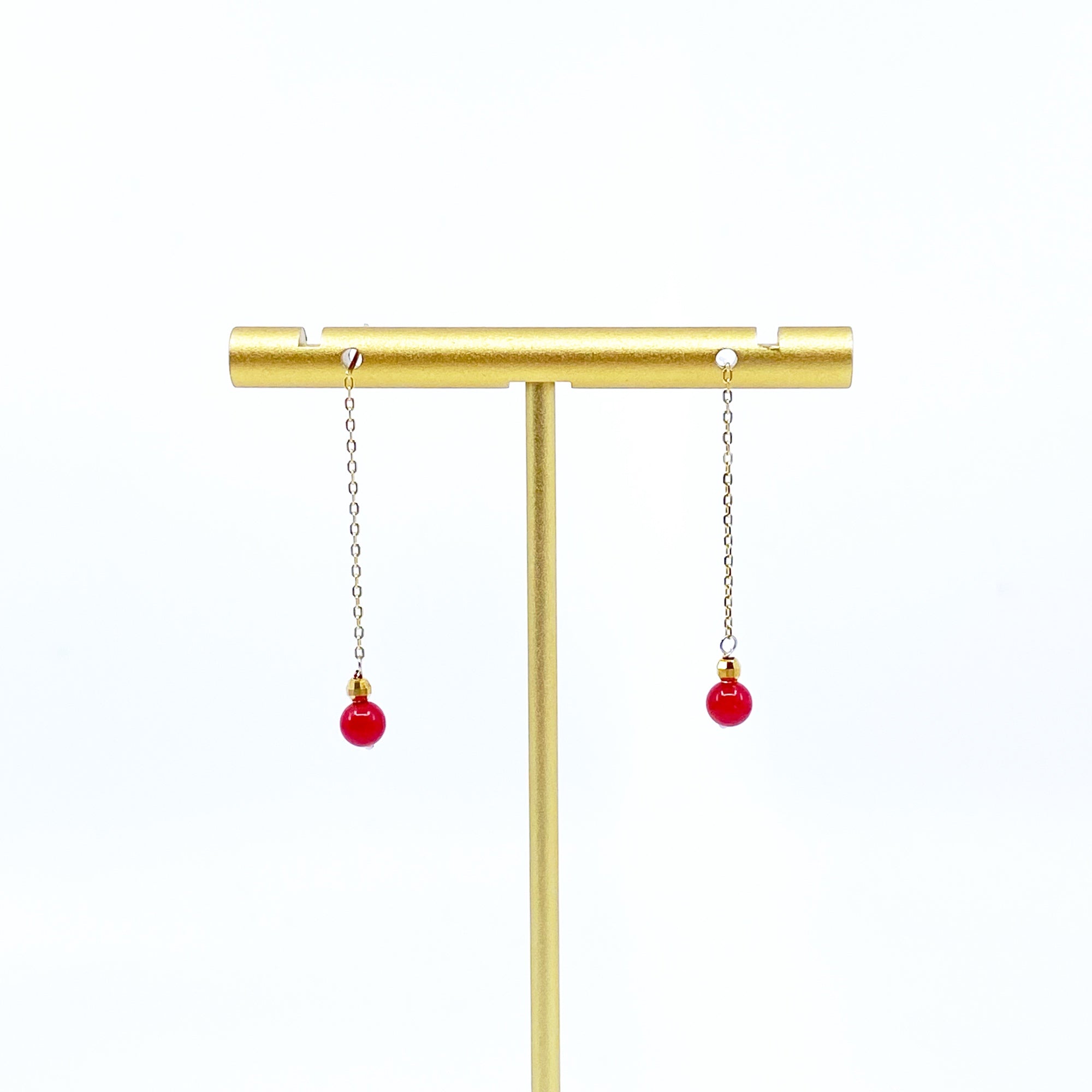 Gold Red Coral Thread Earrings