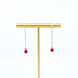 Gold Red Coral Thread Earrings