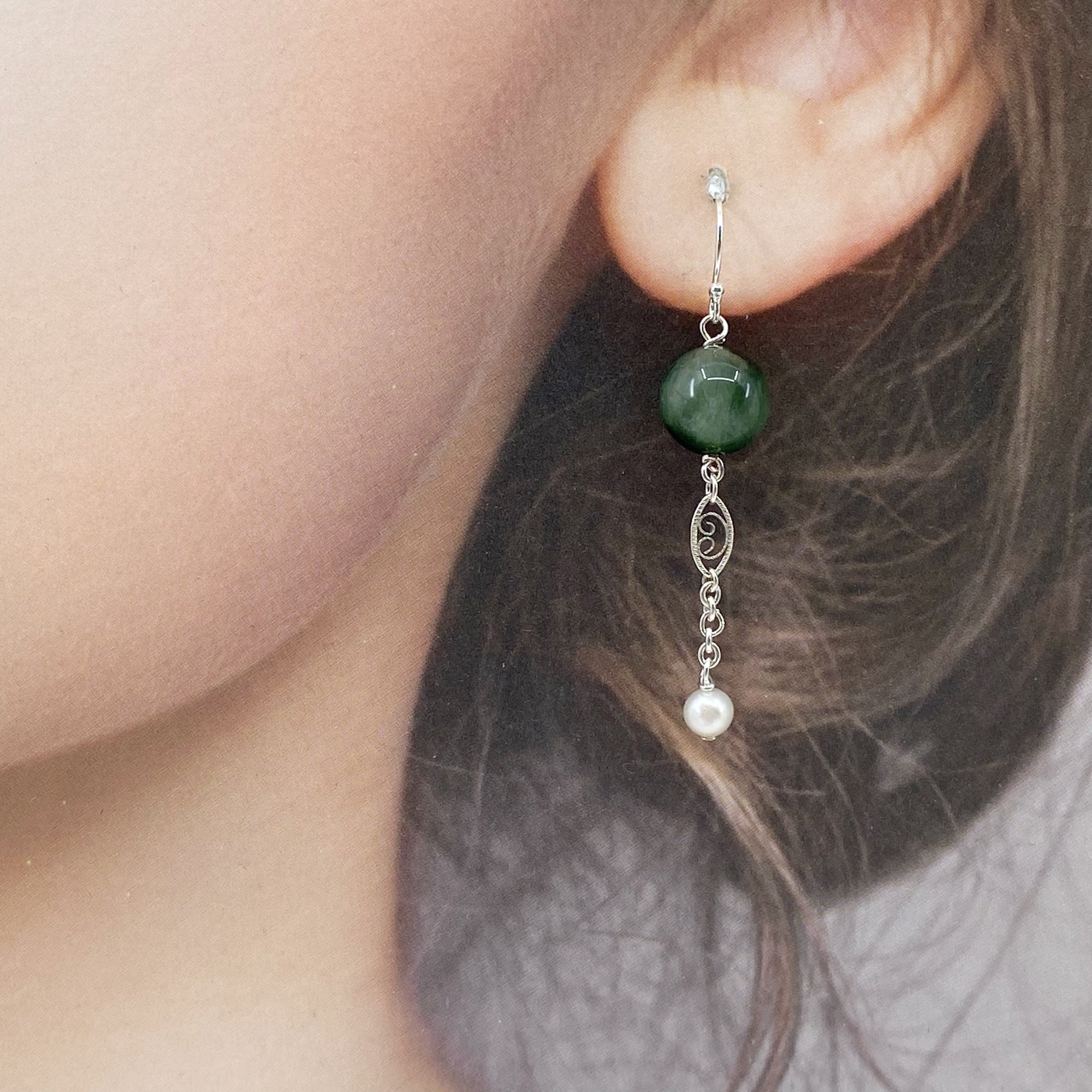 The Nine Green Phantom and Jade Asymmetry Earrings