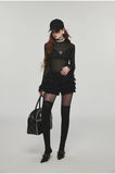Ruffled Turtleneck Laced Sheer Blouse
