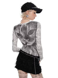 Black &?White Full-Print Mesh Top