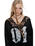 Black & White Lace-trimmed V-neck Satin Jersey