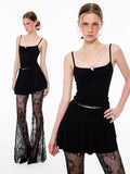 Pleated Lace Waist-cinched Tank Top