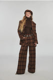Plaid Slim-fit Waist-tie Blazer