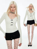 Solid Color Lace-Trimmed V-Neck Blouse