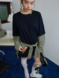 Fake Two-Piece Contrast Color Loose Striped?T-Shirt