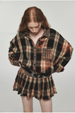 Tie-dye Plaid Shirt & Mini Skirt Set