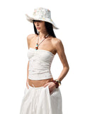 Hollow-Jacquard Halter-Neck Beaded Knit Bustier