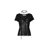 Distressed V-Neck Irregular Cover-Up Blouse