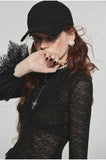 Ruffled Turtleneck Laced Sheer Blouse